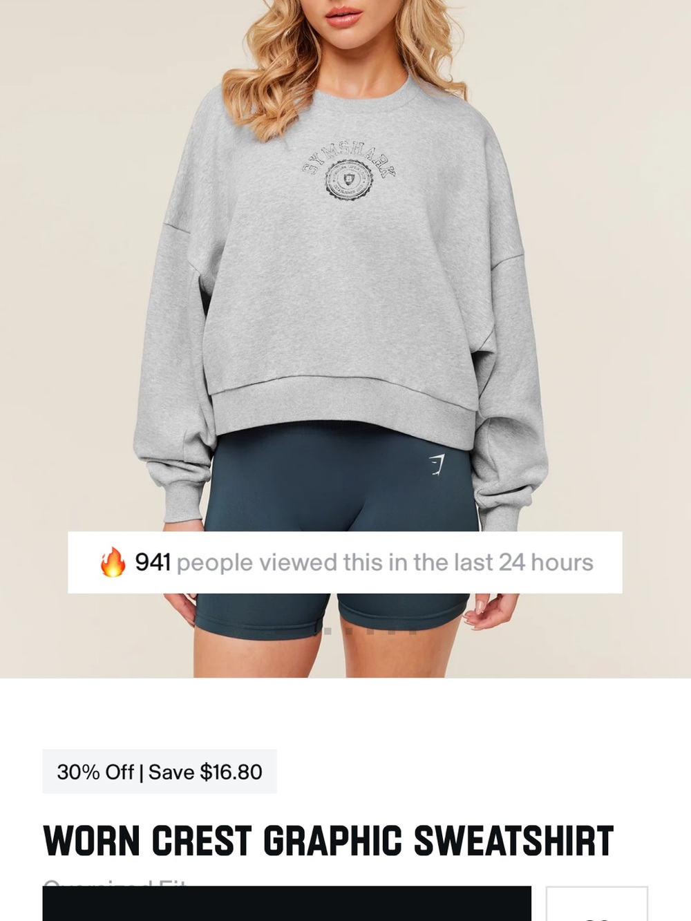 Gymshark Worn Crest Graphic Sweatshirt - Light Grey Core Marl